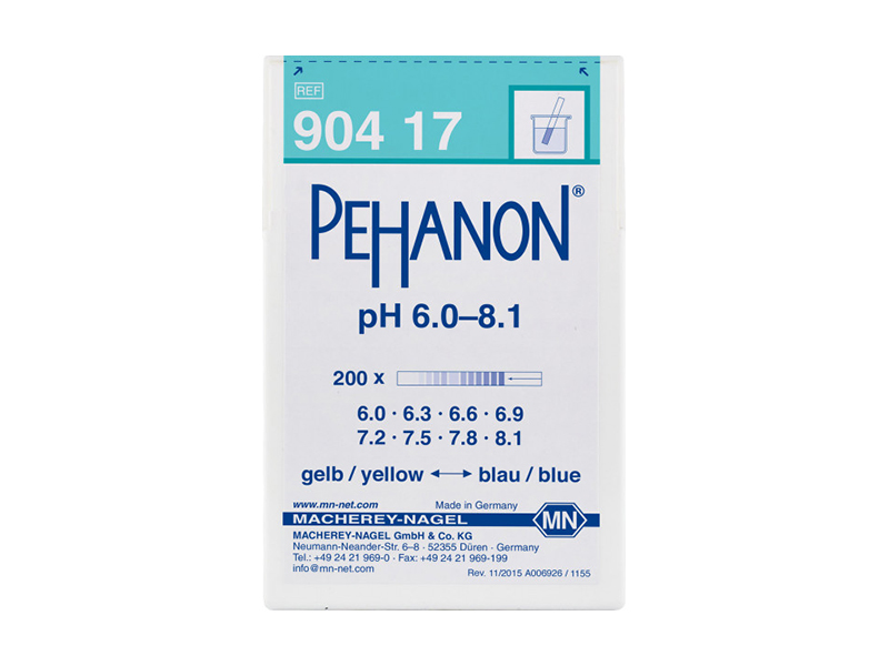 pH test strips, PEHANON 6.0–8.1, for colored samples